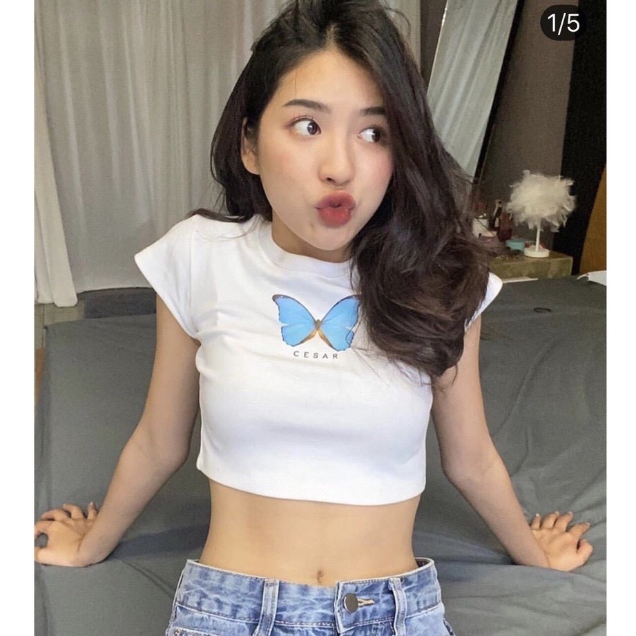 [HCM]Áo croptop thêu bướm 2023 House