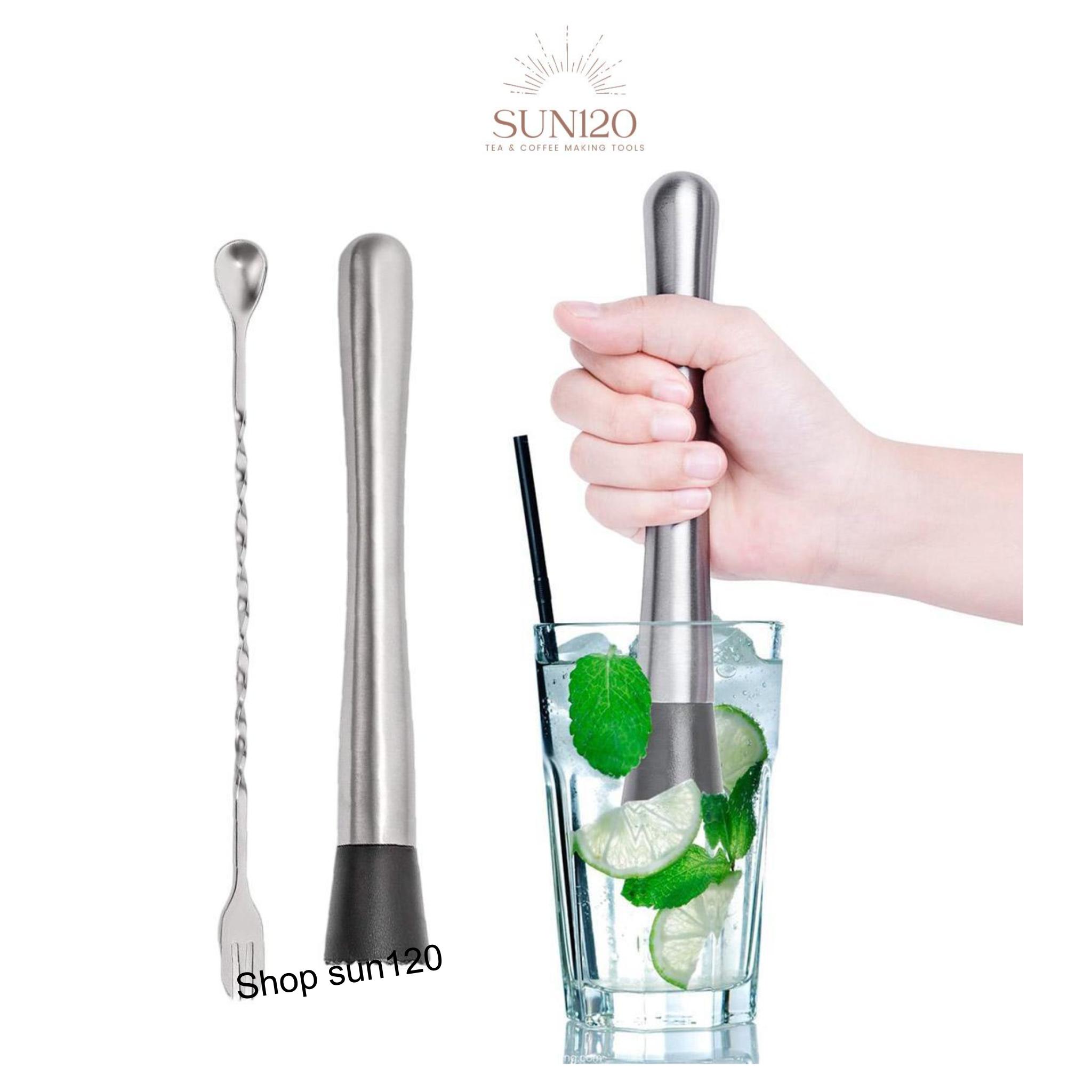 Dụng cụ pha chế trà sữa cocktail chày dầm pha chế hoặc muỗng khuấy hai đầu pha chế bar spoon