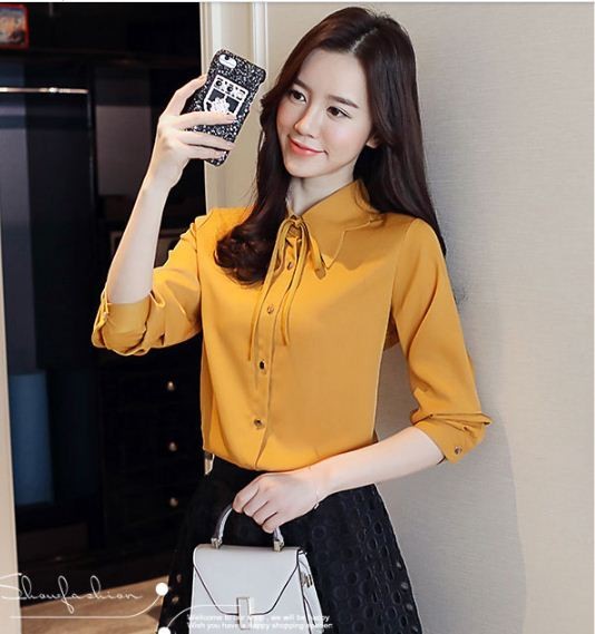 Áo sơ mi công sở tay dài cổ kiểu cánh bướm