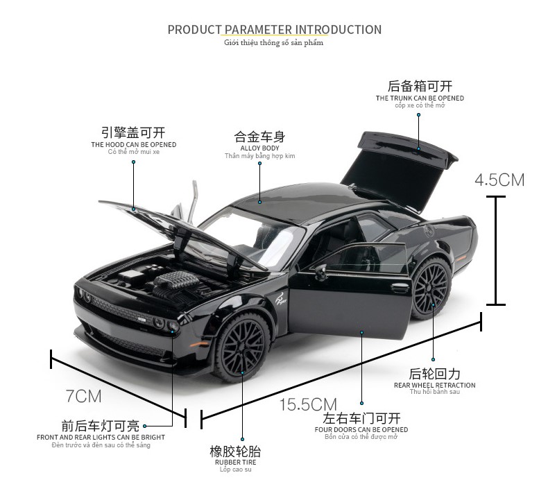 Xe mô hình Dodge Challenger SRT Hellcat tỷ lệ 1:32