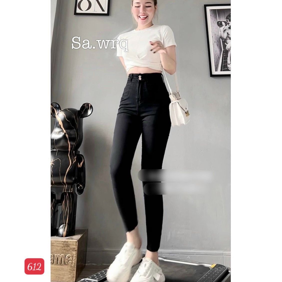 Quần Jean Nữ cạp cao phối 2 nút chất bò co giãn skinny form ôm chuẩn không kén dáng thời trang trẻ trung AlanaFashion - QJNM626