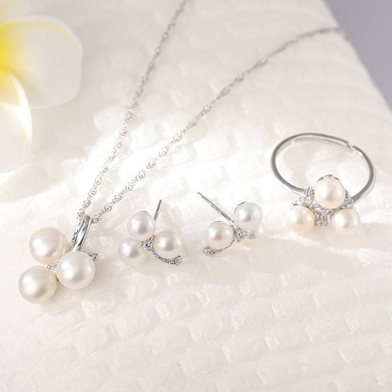 Jewelry set natural Pearl Applique 3 beads Pearl youthful BNT03-pearl jewelry