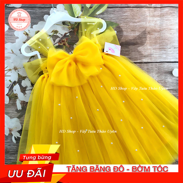 Đầm Bé Gái / Đầm Công Chúa Cho Bé Vàng Nơ Đính Đá