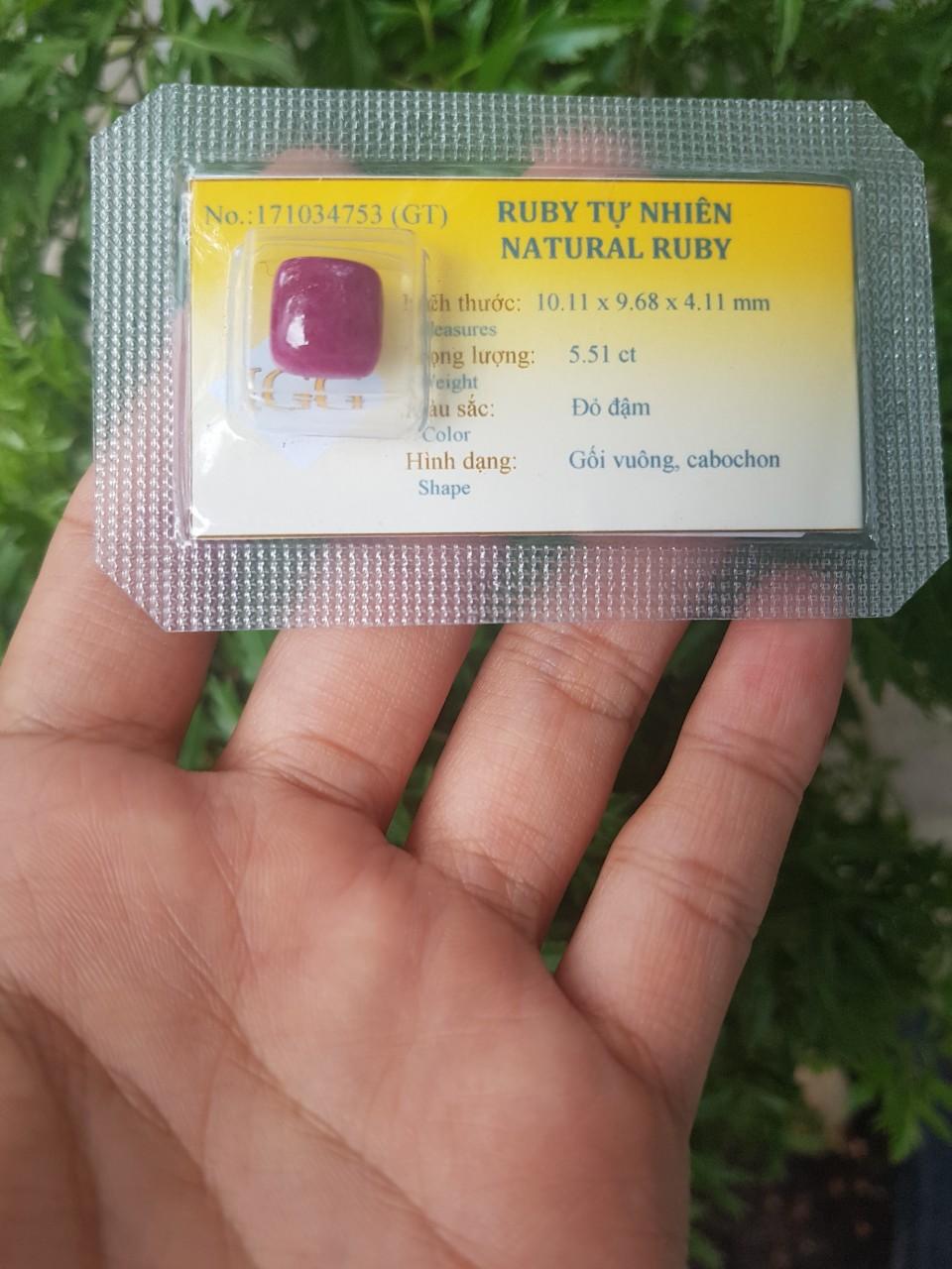 Viên đá Ruby (Hồng ngọc thiên nhiên, đã kiểm định)