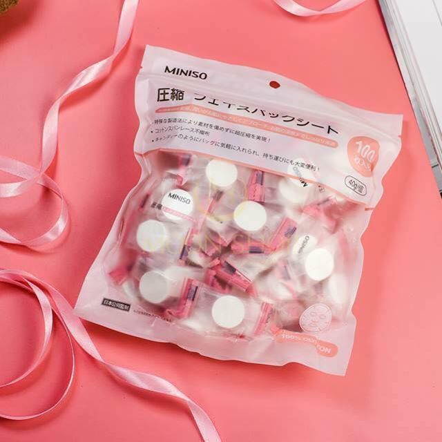 Gói 100 viên Mặt Nạ giấy nén Miniso từ Nhật Bản (nguyên gói)