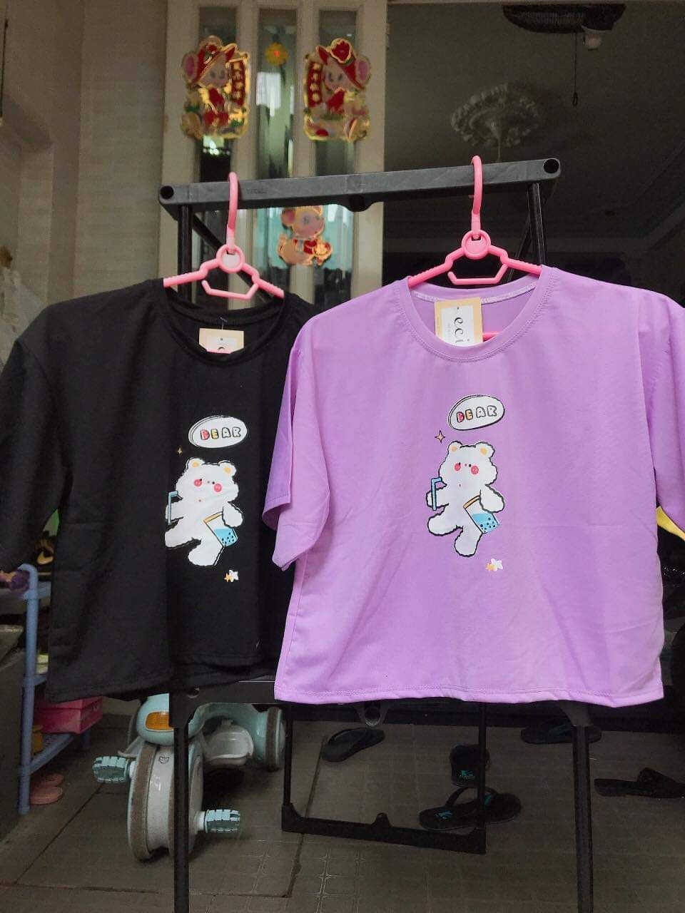 [HCM]Áo croptop tay lỡ bear xinh xắn