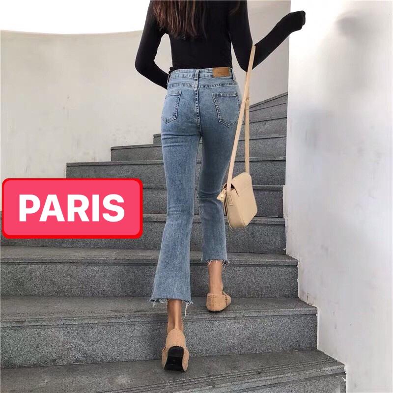 QUẦN JEAN NỮ CHẤT BÒ XANH ỐNG LOE BASS LƯNG CAO NÂNG MÔNG TREND MỚI PRCJ-532 CAO CẤP - PARIS FASHION