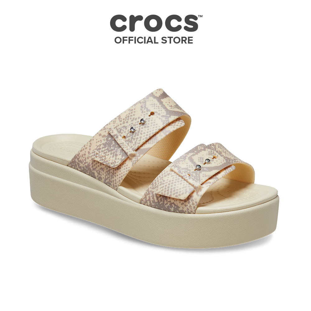 Dép Xăng Đan Đế Xuồng Nữ Crocs Brooklyn Snake Buckle - Vanilla