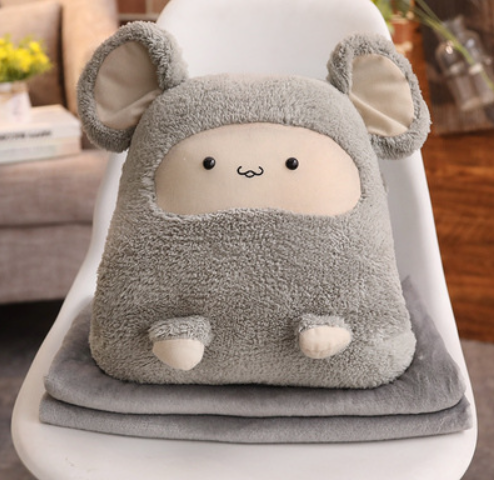 Bộ chăn gối văn phòng chuột bông (xám)