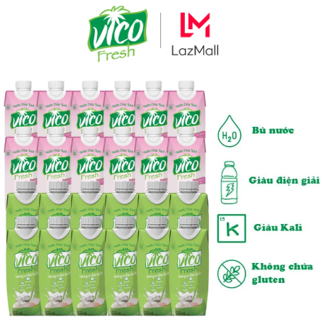 Thùng 24 Hộp Nước Dừa Vico Fresh 330ml - (12 Dứa, 12 Sen)