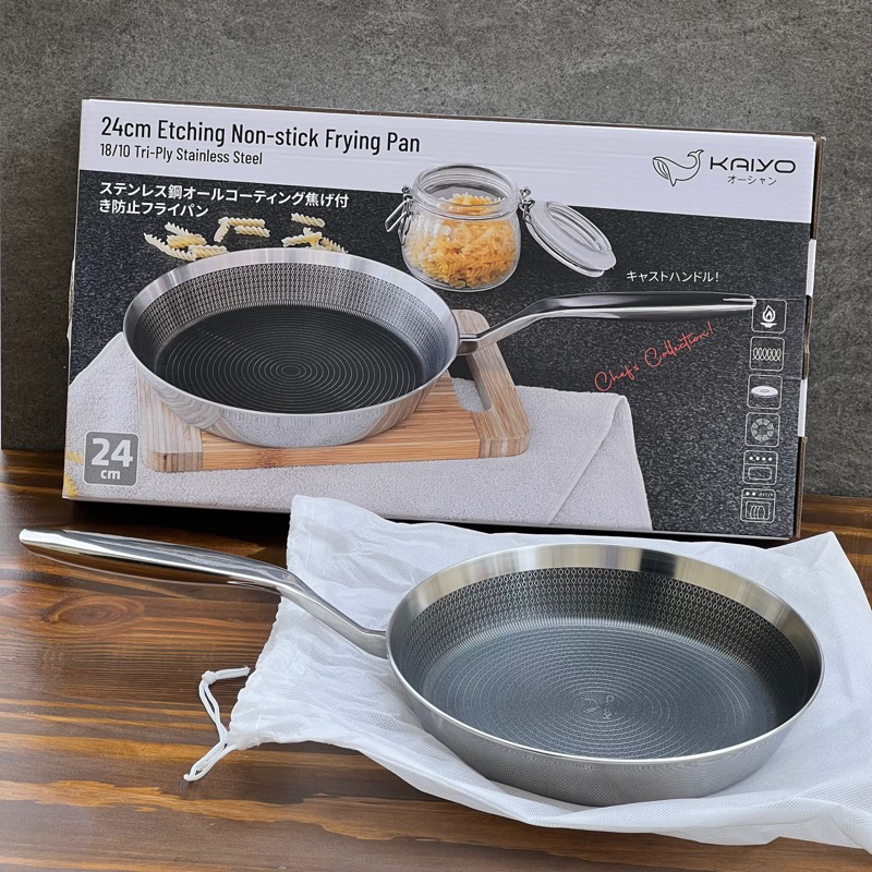 Chảo đúc inox chống dính vân nổi Kaiyo Chảo chống dính đáy từ 20 24 26cm Thương hiệu Nhật