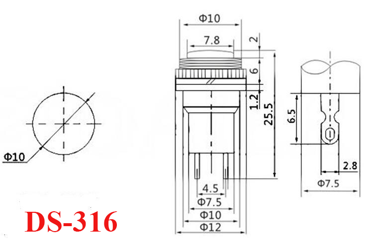 Nút Nhấn Nhả - Nút Đề - Nút Reset 10mm DS-316