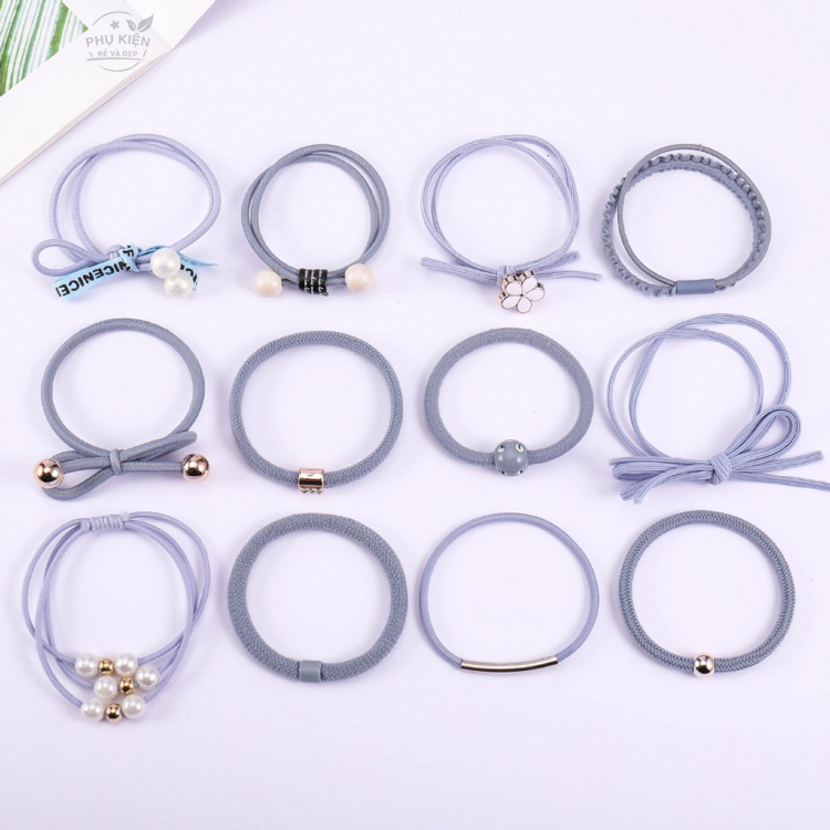 [HCM]Hộp 12 dây cột tóc Hàn Quốc đẹp trẻ trung (Xanh nhạt)