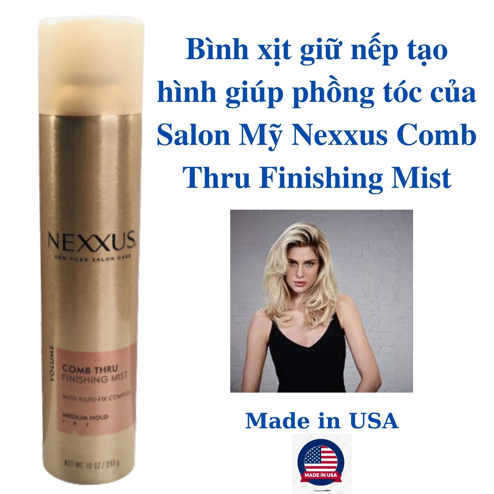 Xịt giữ nếp tạo phồng tóc Nexxus Comb Thru Finishing Mist 283g của Mỹ