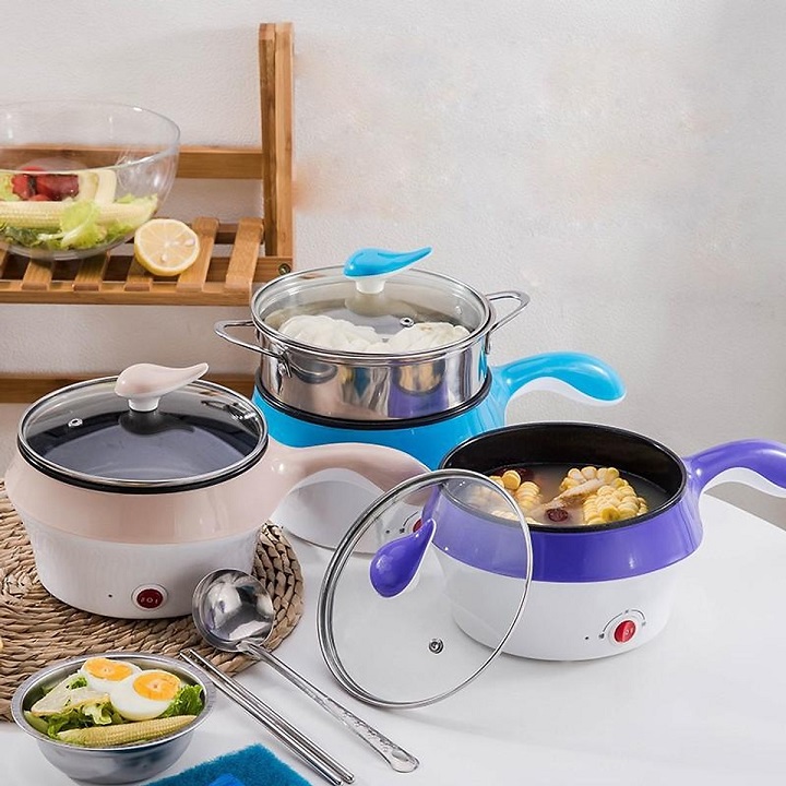 Nồi Lẩu Mini Điện Đa Năng Chống Dính Tặng Giá Hấp