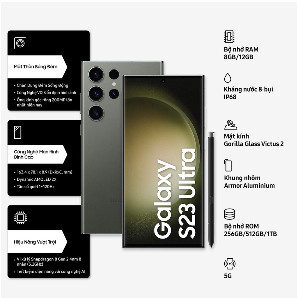 Điện thoại Samsung Galaxy S23 Ultra - Nguyên seal Bảo hành chính hãng