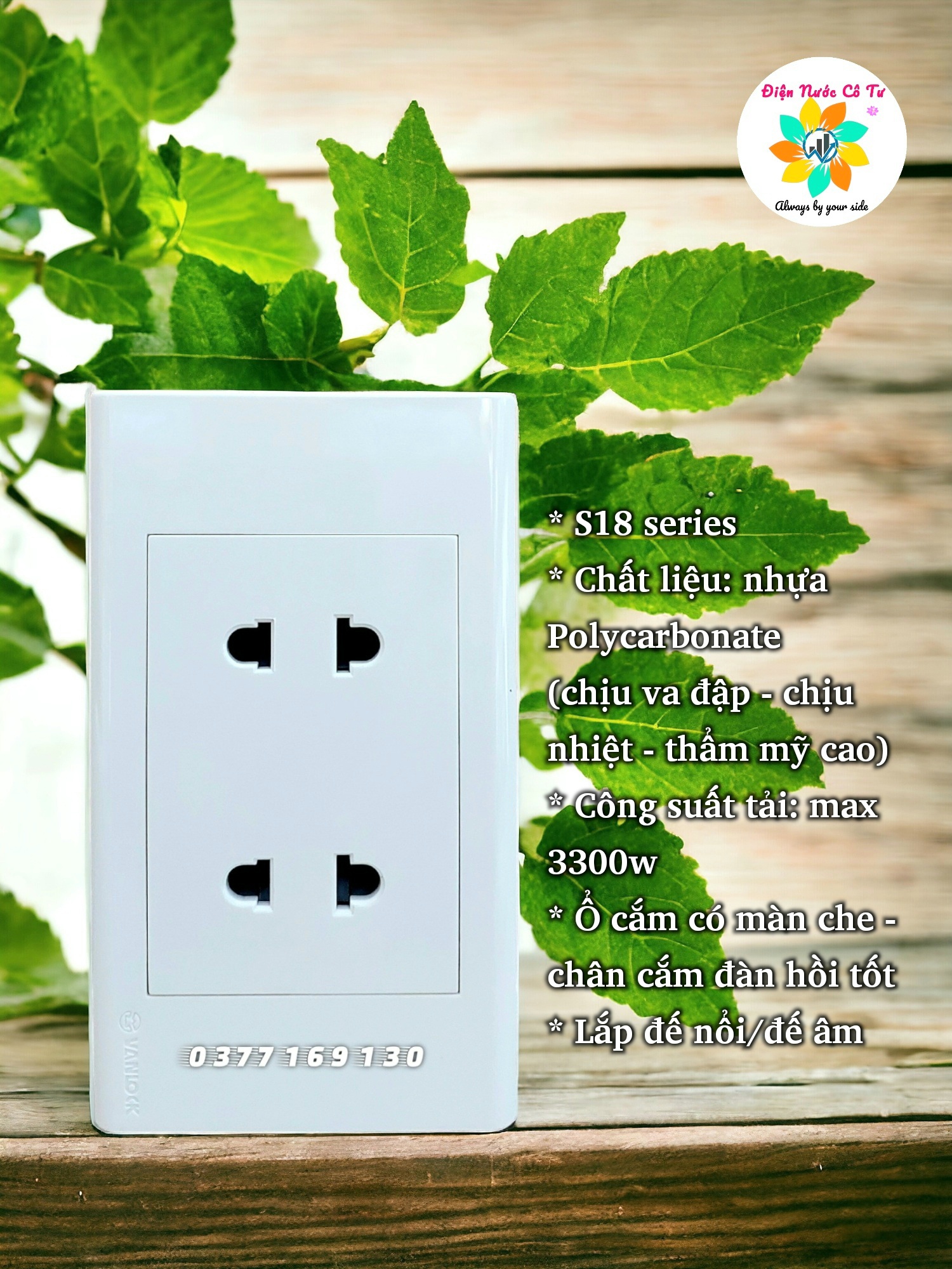 Ổ cắm điện 2 lỗ đôi 2 chấu 16A Sino Vanlock