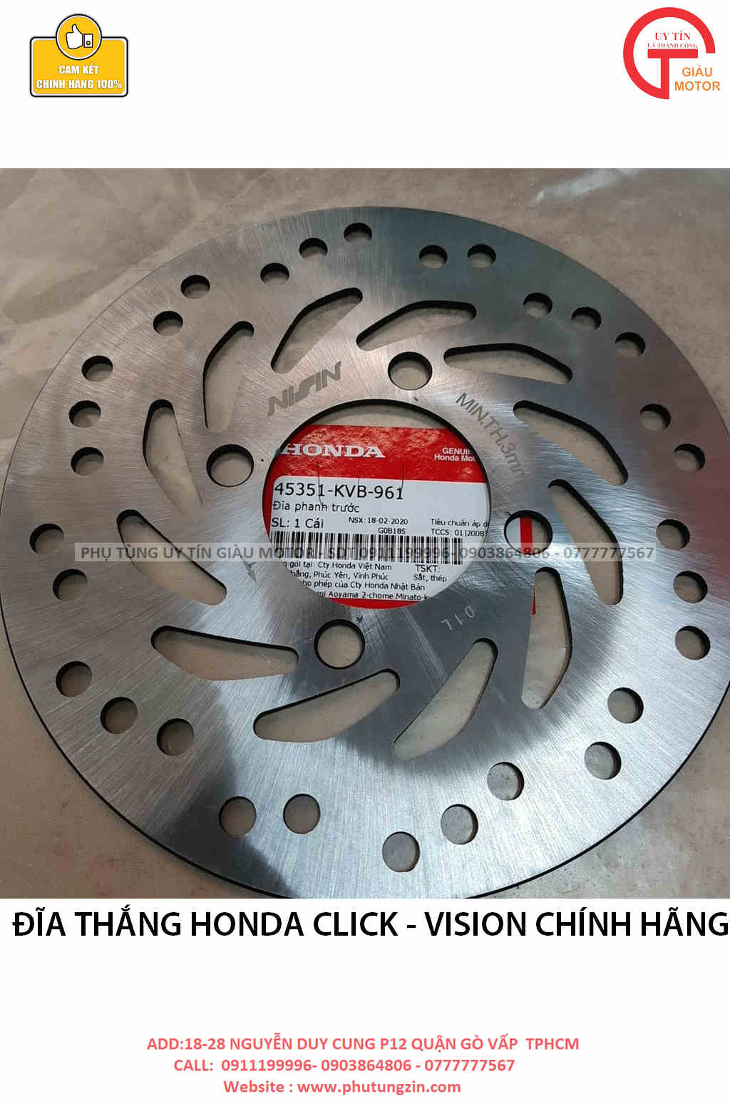 THẮNG ĐĨA XE HONDA CLICK - VISION CHÍNH HÃNG