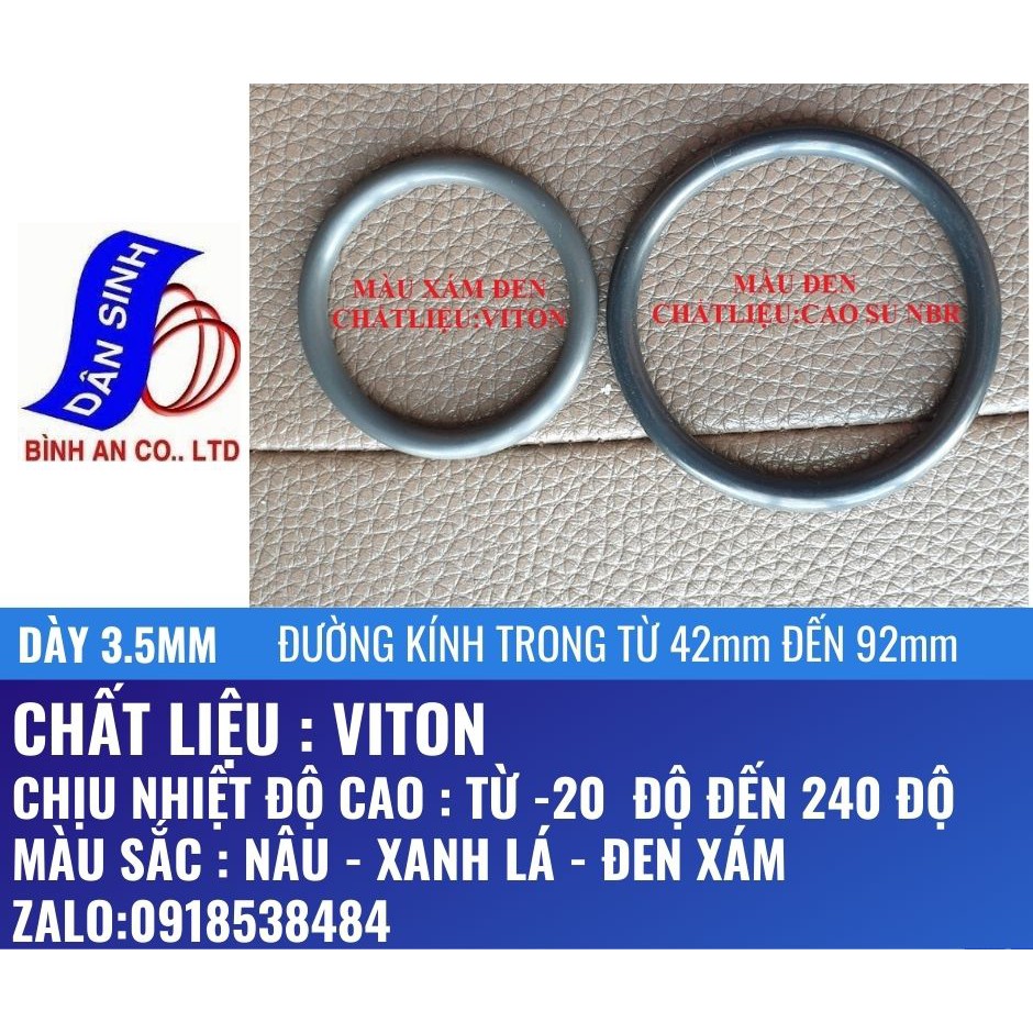 Dày 3.5mm * (42mm đến 92mm Đường kính trong)Gioăng VITON/FKM chịu nhiệt cao