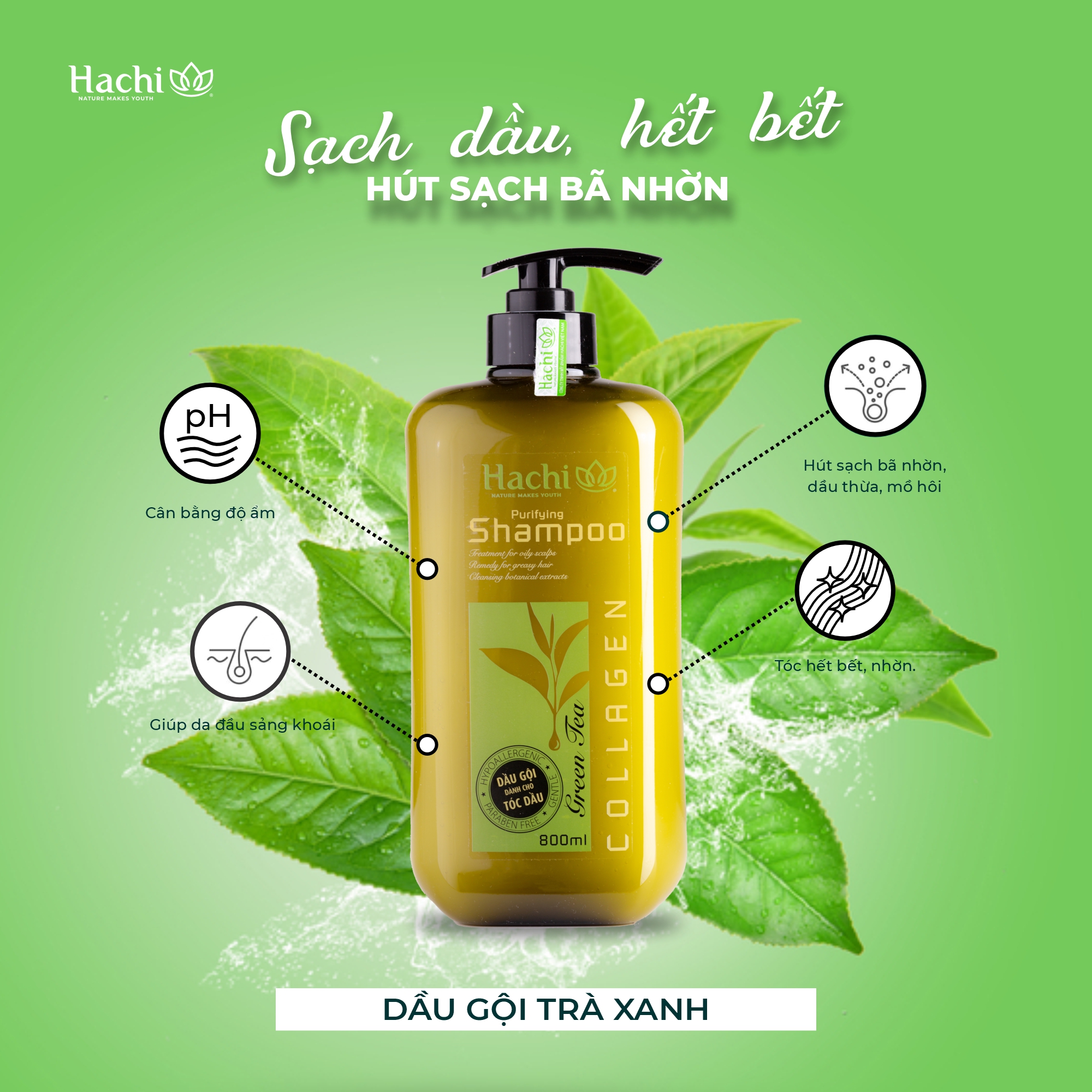 Dầu xả Trà Xanh Hachi Purifying cho tóc dầu bết