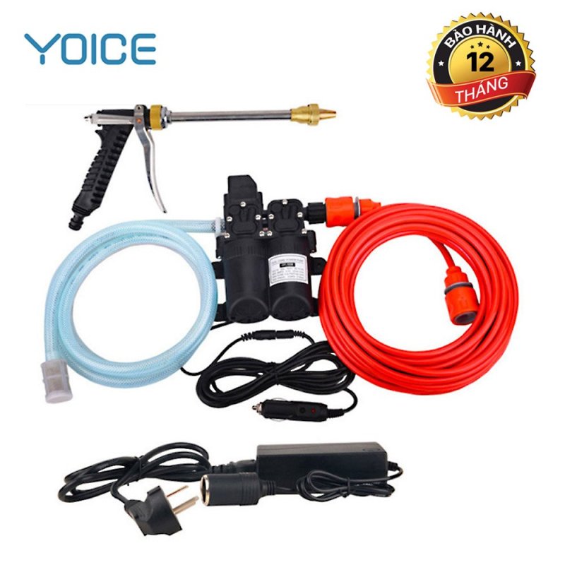 Máy rửa xe tăng áp mini bơm kép SHA02, máy bơm rửa xe tăng áp mini YOICE, 12V và đổi nguồn 220v -100W và đầu phun áp lực cao cấp, tiết kiệm chi phí