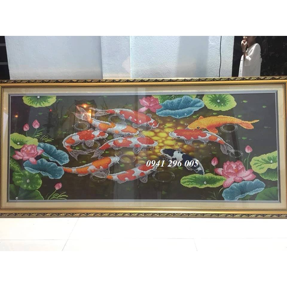 Tranh đính đá Cá chép Hoa Sen - Tranh chưa đính đá