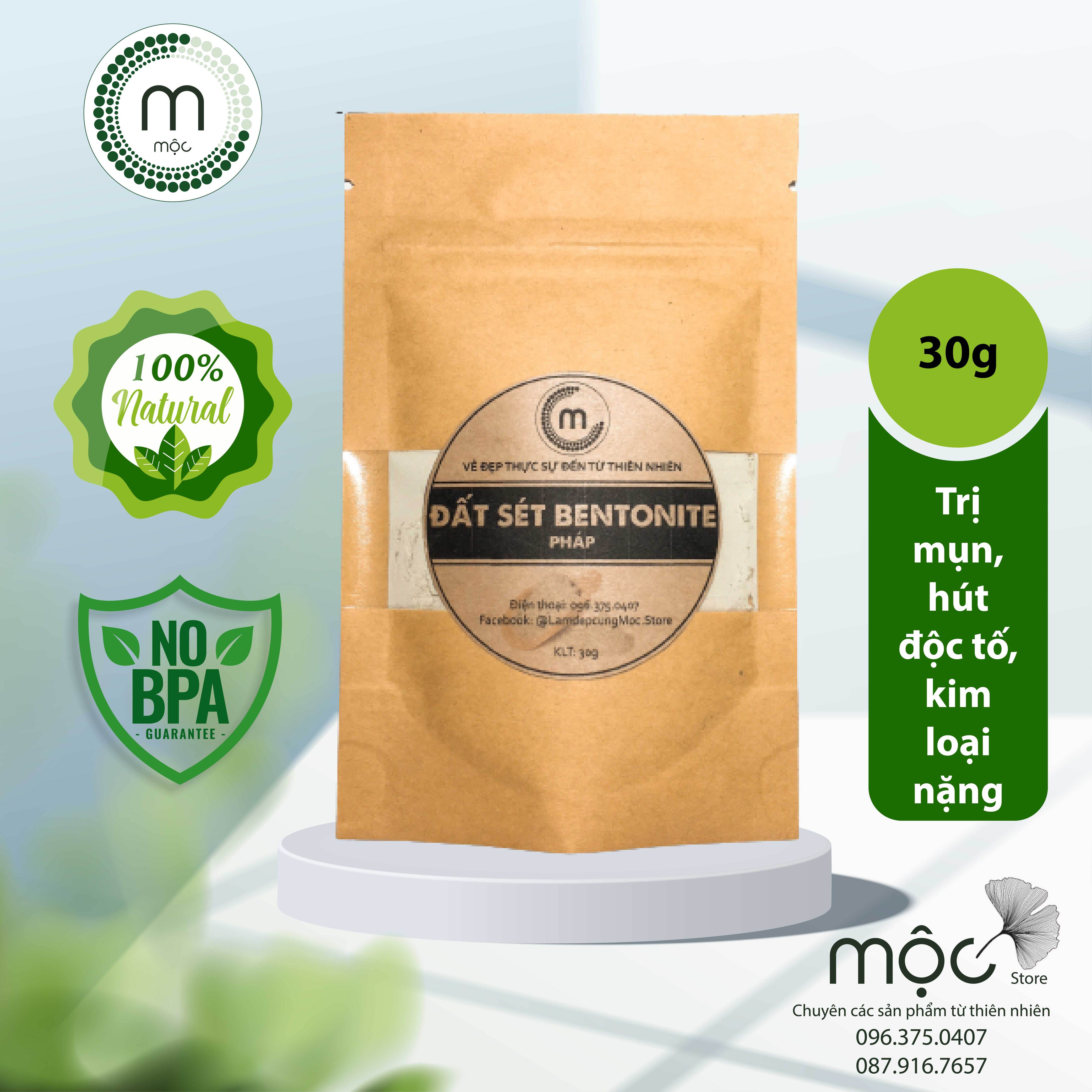 Bột Đất Sét Bentonite Pháp thiên nhiên MỘC đắp mặt nạ nguyên chất giảm mụn làm sạch sâu thải độc túi dùng thử 10g và 30g