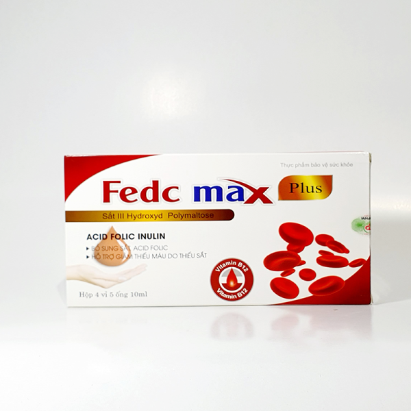 Phòng thiếu máu, mất máu - ống uống Fedc Max bổ sung Sắt và acid Folic tăng cường tái tạo máu mà không táo bón cho phụ nữ có thai, cho con bú-Hộp 20 ống cao cấp