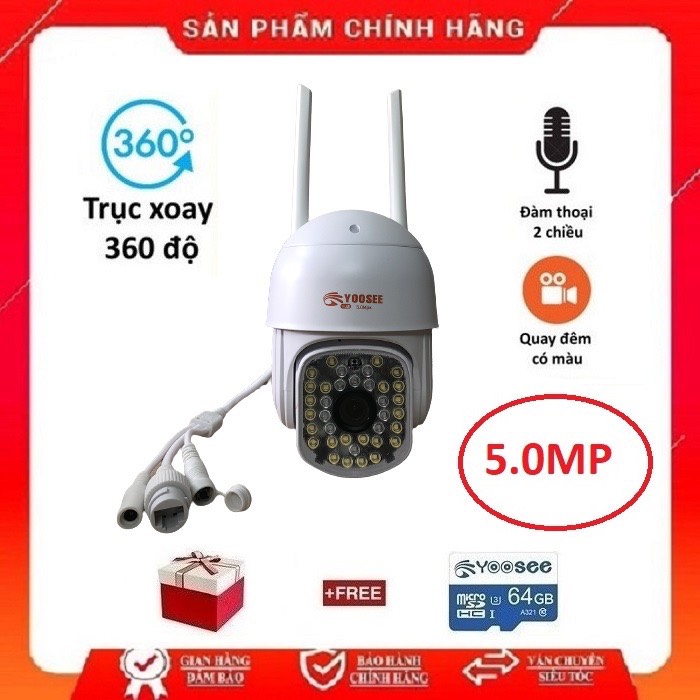 Bộ camera wifi yoosee PTZ 5.0MP 36Led mẫu mới Full HD xoay 360 độ, đàm thoại 2 chiều hình ảnh sắc nét, ban đêm có màu