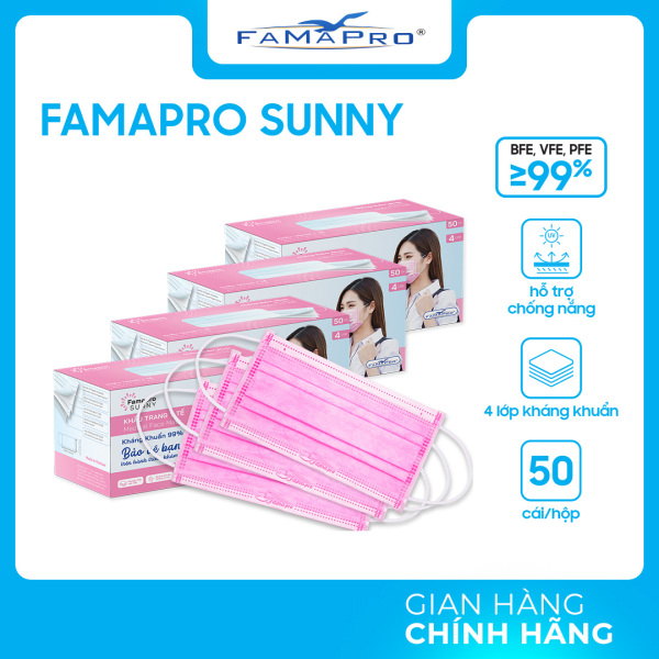 Bảng giá Combo 4 hộp khẩu trang y tế kháng khuẩn 4 lớp Famapro Sunny (50 cái/ hộp)