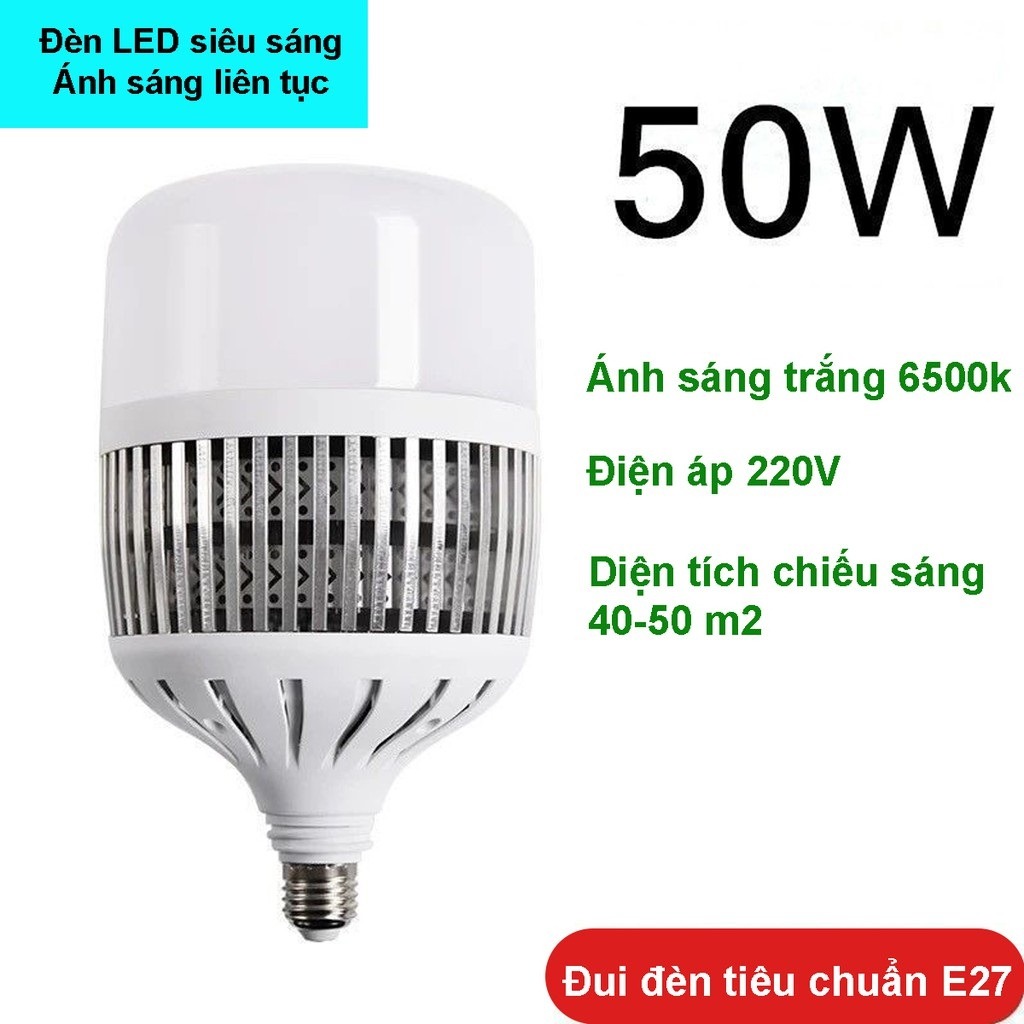 [HCM]Bóng đèn Led Bulb 50w công suất đui E27 tản nhiệt NHÔM ánh sáng trắng dùng cho chụp ảnh live stream