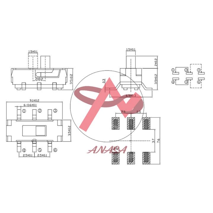 Công Tắc Gạt MSS 22D18G2(2P2T) 6 Chân Dán - 1 Chiếc
