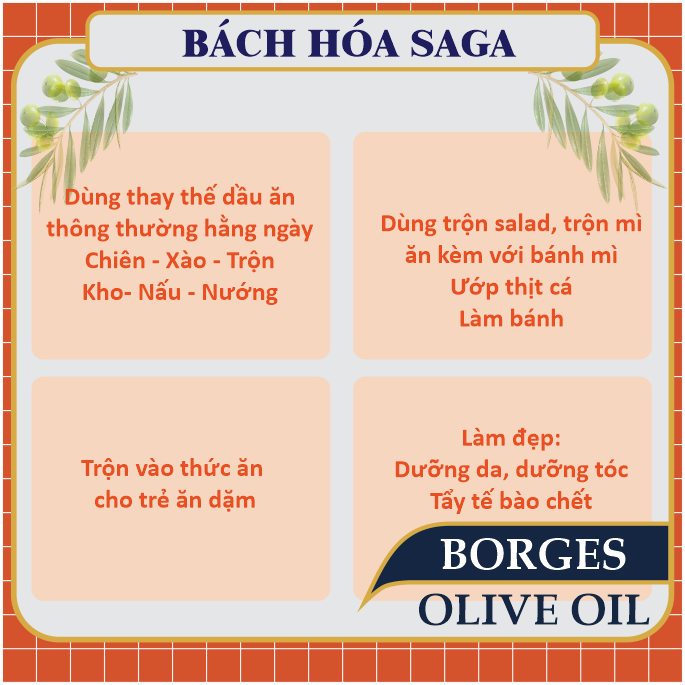 Dầu Oliu Tinh Chế Extra Light  Borges không mùi