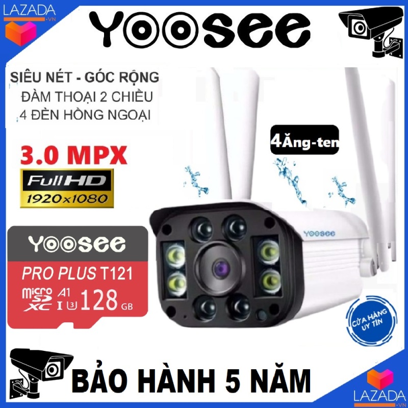 (KÈM THẺ SD YOOSEE 128GB giá 450k,CÓ MẦU BAN ĐÊM) camera YOOSEE wifi 3.0 ngoài trời - trong nhà,chống nước, camera yoosee 4 râu 3.0 Mpx FullHD 1920 x 1080P -4 đèn hồng ngoại và 4 đèn LED-NEW 2019(CÓ 2 MÃ CHO KHÁCH CHỌN LỰA:CÓ THẺ VÀ CHƯA KÈM THẺ)