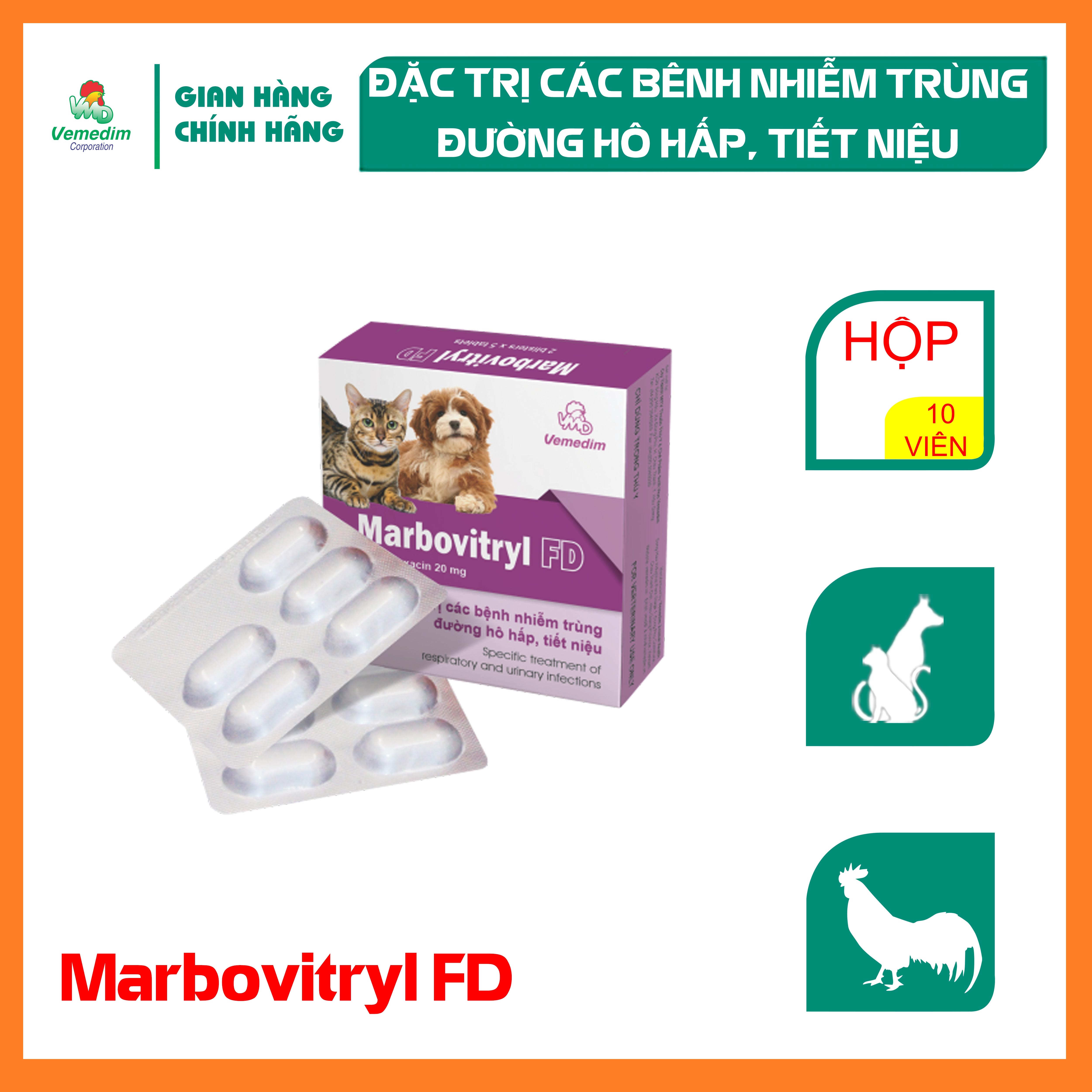 "Hoàn tiền đến 10%" Vemedim Marbovitryl FD phòng nhiễm trùng đường hô hấp, tiết niệu trên chó, mèo, hộp 10 viên