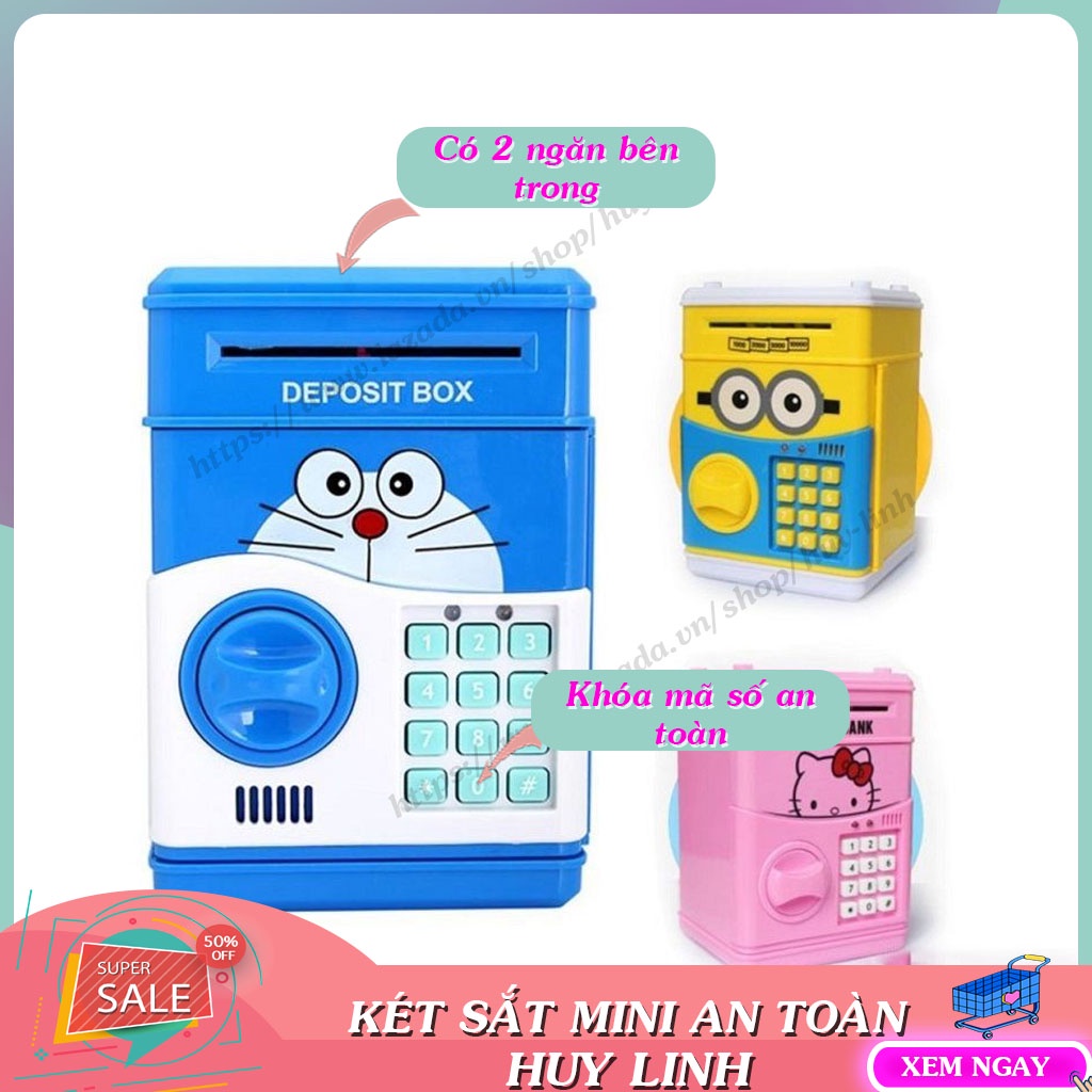 Két sắt mini đựng tiền thông minh ( màu xanh dương,MÀU VÀNG )