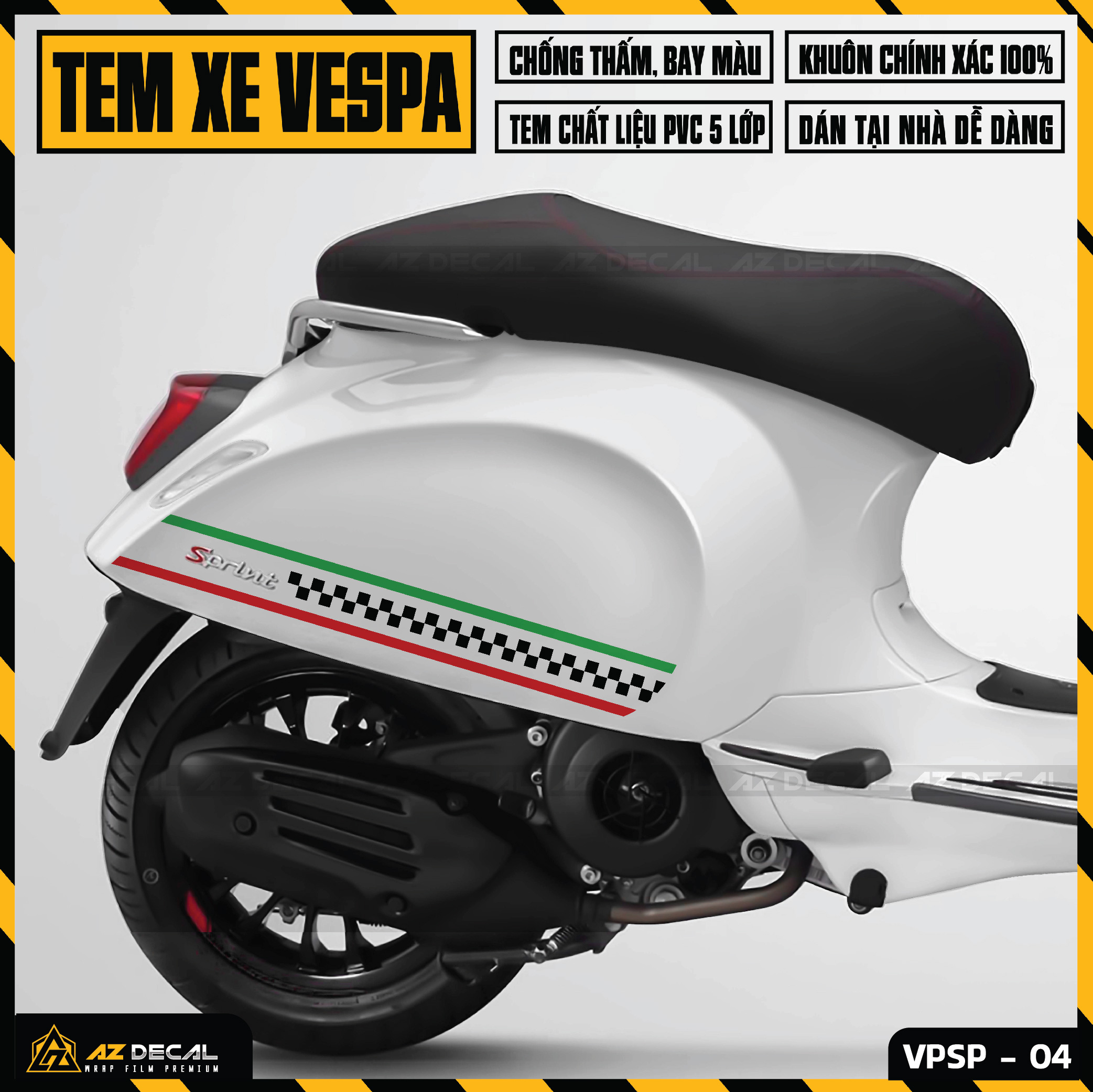 Tem Rời Xe Vespa Sprint/LX/GTS Phong Cách Italy Độc Lạ, Cực Chất | VP04 | Decal Chế Chất Liệu PVC Cao Cấp Chống Nước, Chống Bay Màu - Azdecal