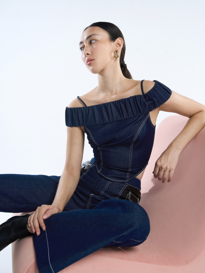 COCO SIN - Áo Jean Thun Xanh Trẹt Vai
