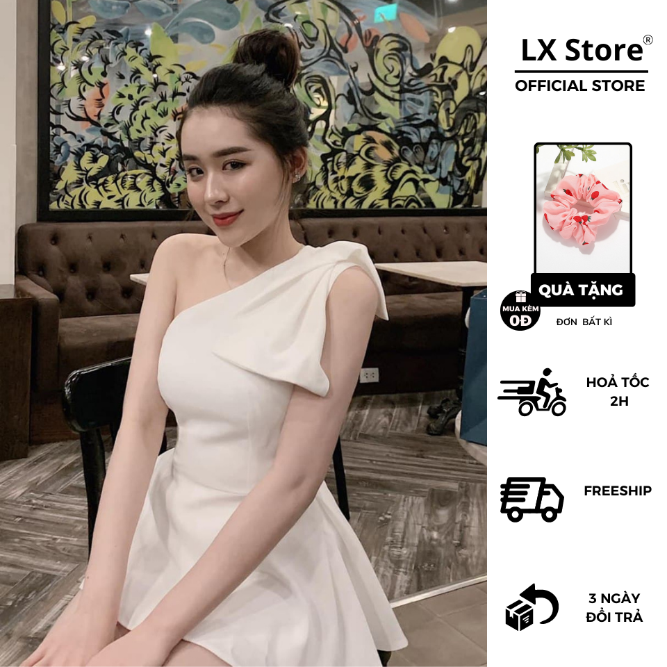 [HCM]Set Áo Nơ Lớn 1 Bên Vai+Quần (TRẮNG)