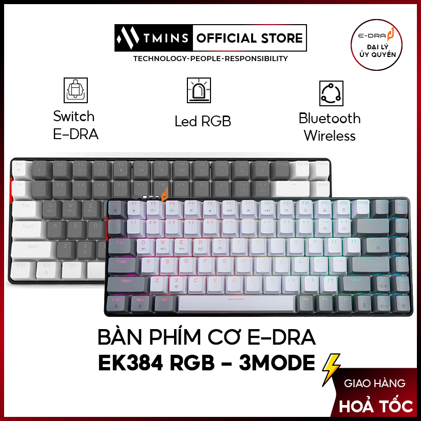 Bàn phím cơ E-Dra EK384 3 Mode (Wireless / Bluetooth / Type C) (Hàng chính hãng)