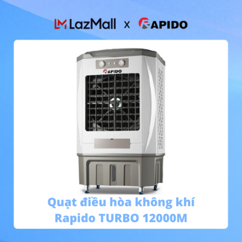 Quạt điều hòa không khí Rapido TURBO 12000M công suất 320W điều khiển cơ siêu mạnh tạo ion âm làm sạch không khí bảo vệ sức khỏe hàng chính hãng