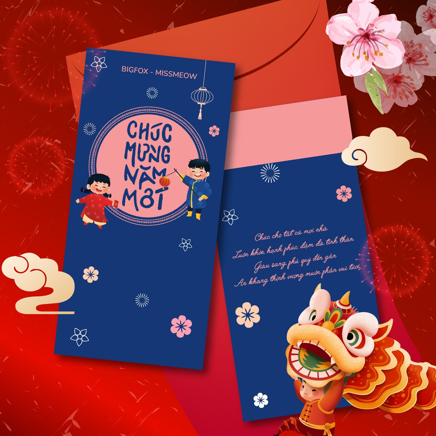 [Quà tặng độc quyền BIGFOX MISS MEOW] Set 5 bao lì xì Tết