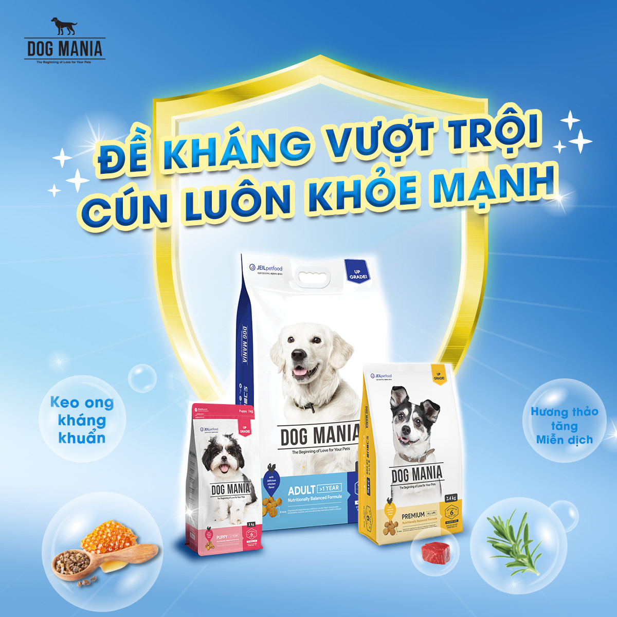 (Mua 1 TẶNG 2 HÀNG MẪU) Thức ăn hạt cho chó mọi lứa tuổi Dog Mania túi 1kg
