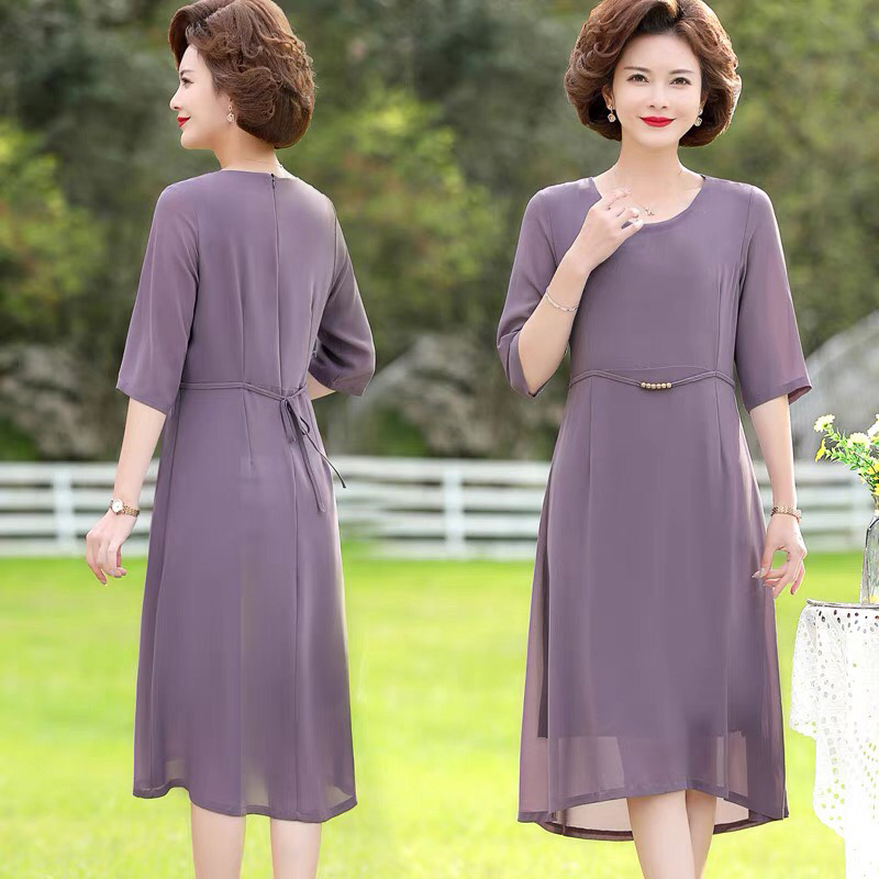 Đầm suông , đầm trung niên , đầm voan lụa cao cấp họa tiết hoa sen chất voan lụa mềm mịn mẫu mới nhất năm 2022 Thiên Tú LZT01679