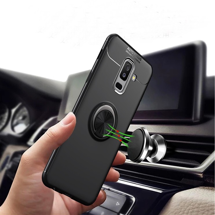 Ốp Lưng Auto Focus Samsung J8/ A6+ Cao Su Bracket Iring (Đen)