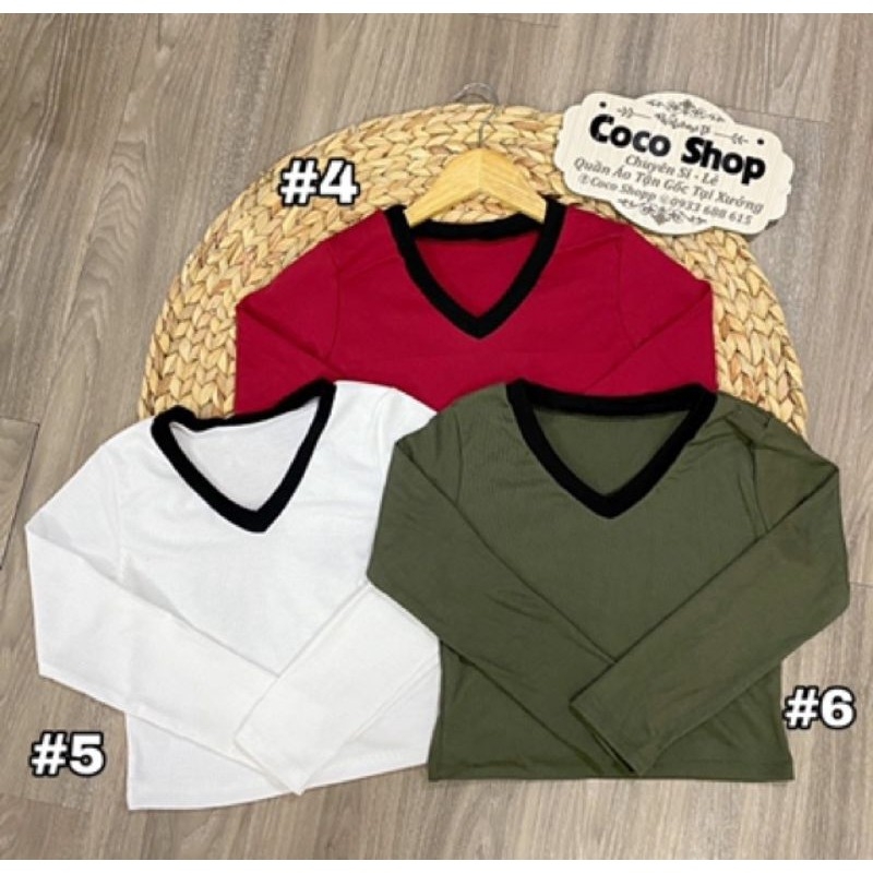 Áo croptop cổ tim tay dài
