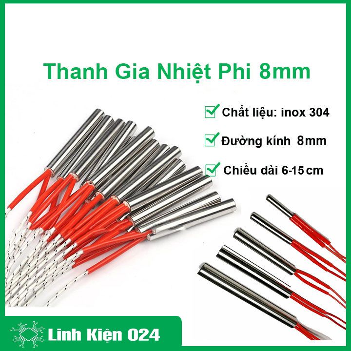 Thanh gia nhiệt phi 8, điện trở nhiệt 1 đầu, điện trở nhiệt sấy khuôn 1 đầu điện áp 220V