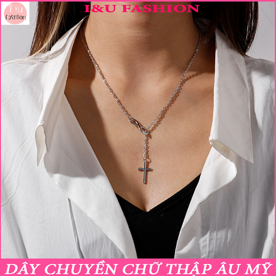 Dây chuyền vòng cổ nữ chữ thập xương đòn sợi mảnh màu bạc kim loại thanh lịch phong cách Âu Mỹ thời trang độc đáo VC-13