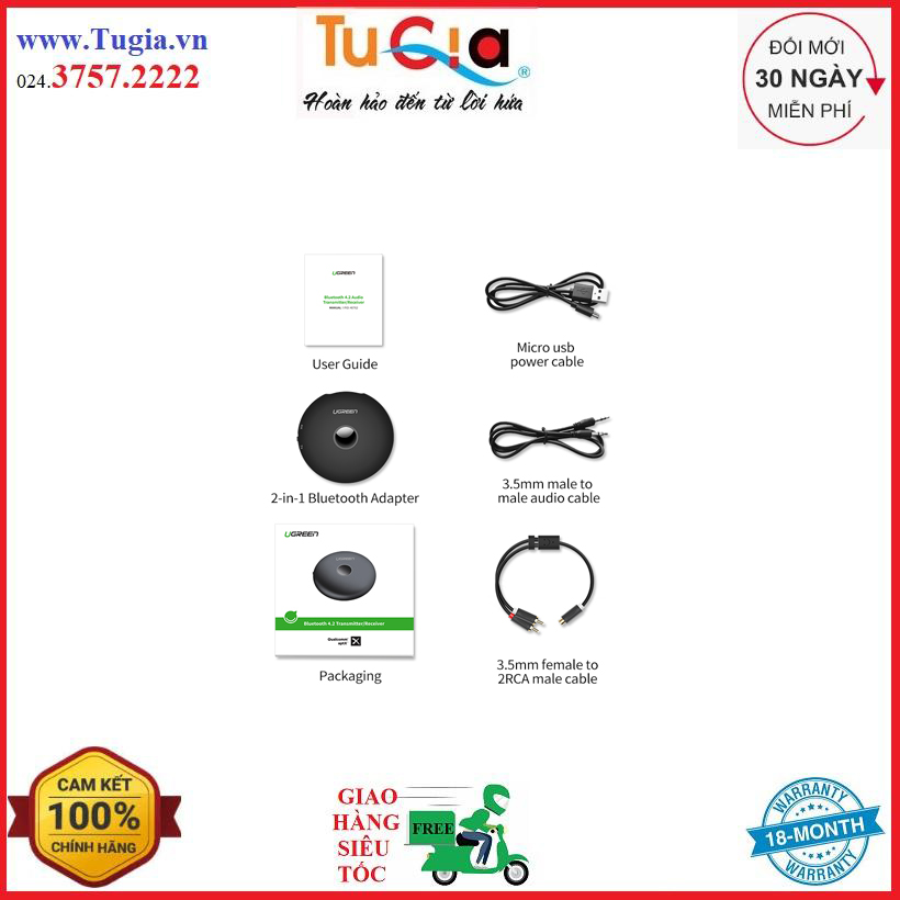 Bộ nhận phát Bluetooth 4.2 Ugreen 40762 chính hãng