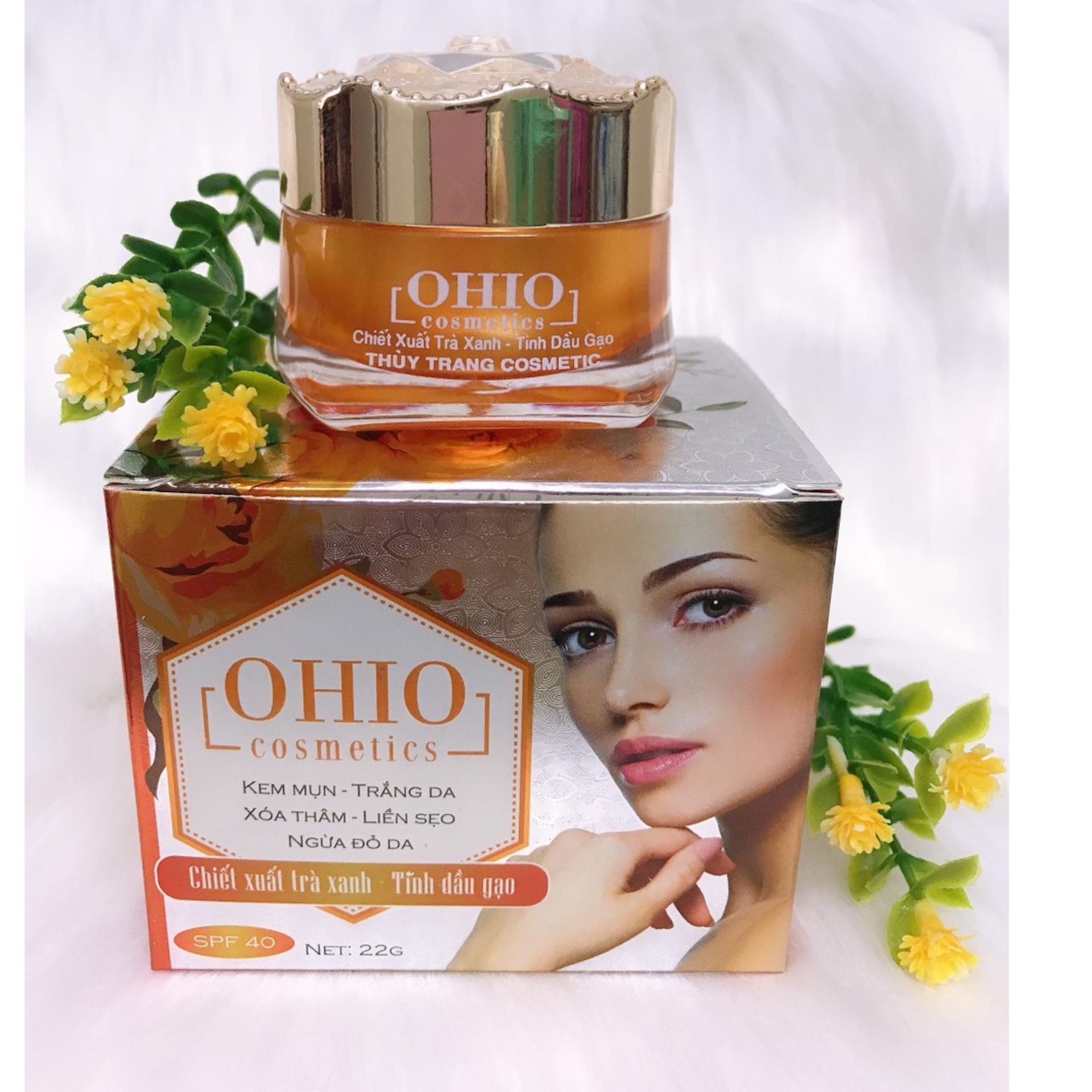 [HCM]OHIO Cosmetics - Kem Mụn Trắng da Xóa thâm Liền sẹo Ngừa đỏ da chiết xuất Trà Xanh - Tinh Dầu Gạo (22g)
